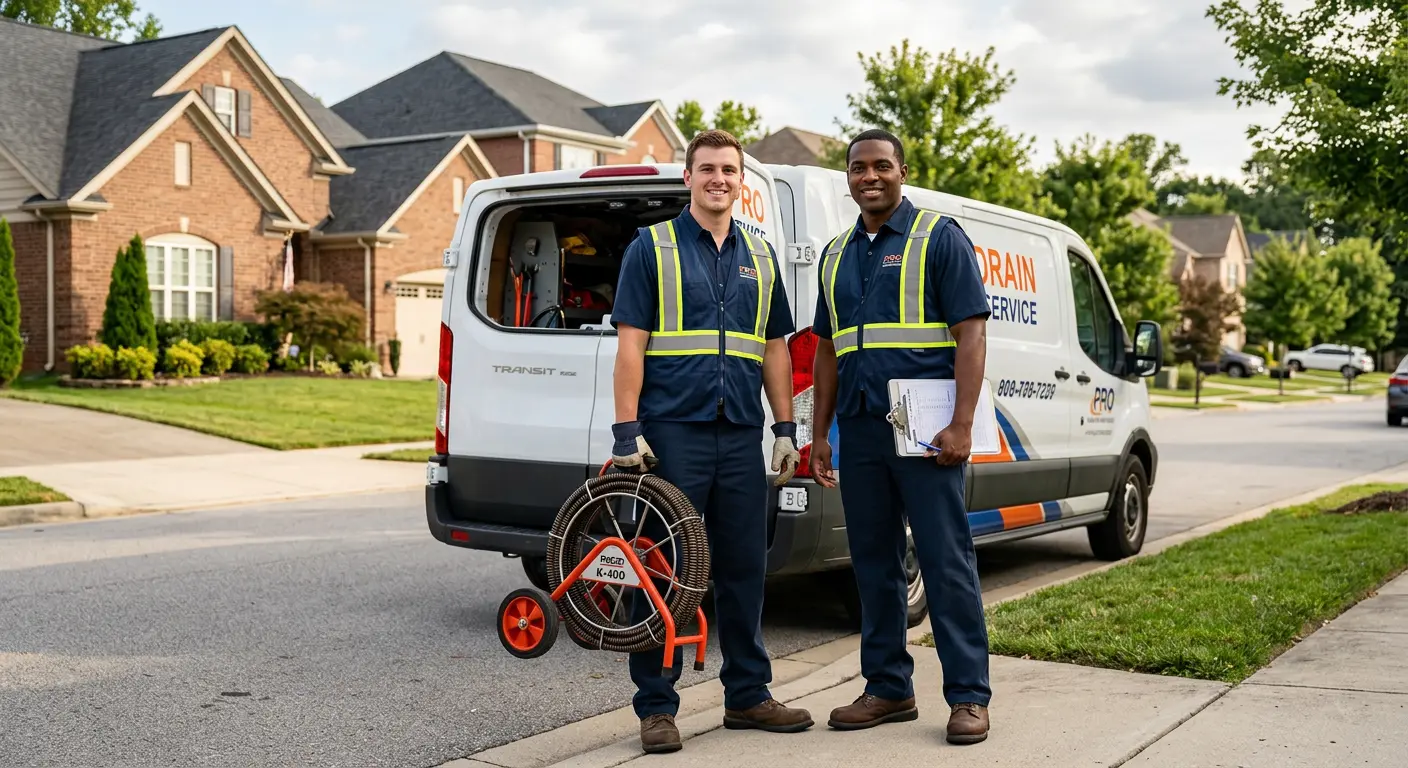Sewer and drain service team with equipment ready for work in Bethany